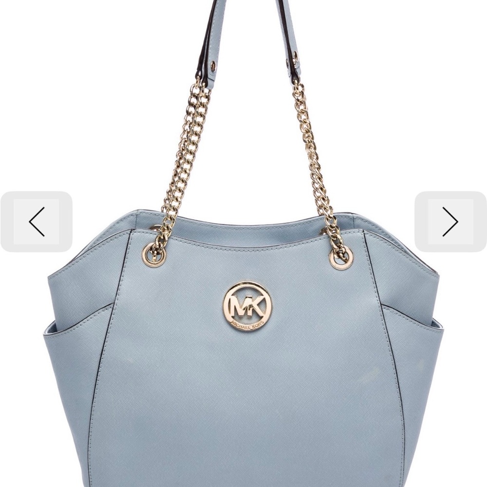 Michael Kors Light Blue Shoulder Bag with Gold Accents
